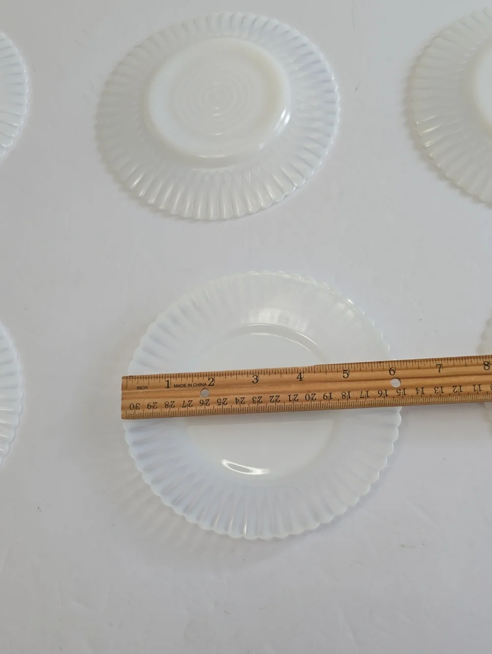 Vintage MacBeth Evans Set Of 8 Ringed Base Petalware Monax Bread Plates White 6